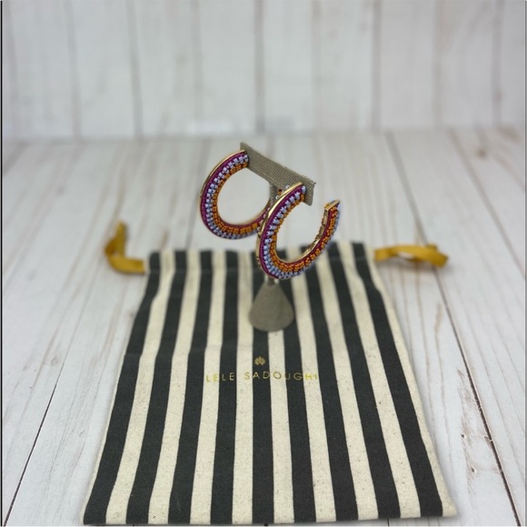 Lele Sadoughi Beaded Gold Hoops - Picture 3 of 4